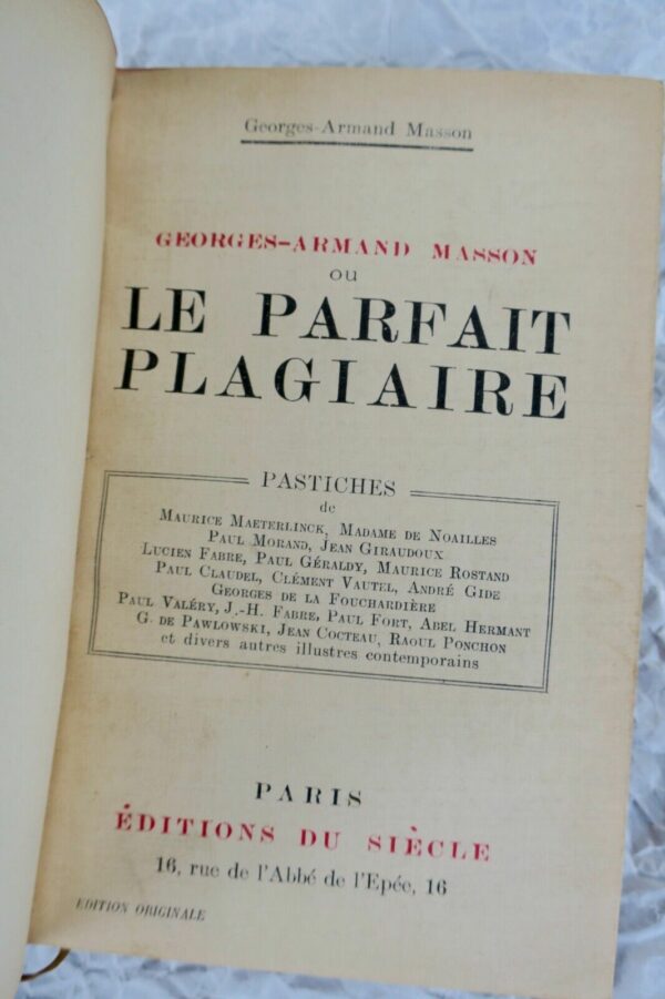 Plagiaire Georges-Armand Masson ou le Parfait Plagiaire. Pastiches de ...1924 – Image 3