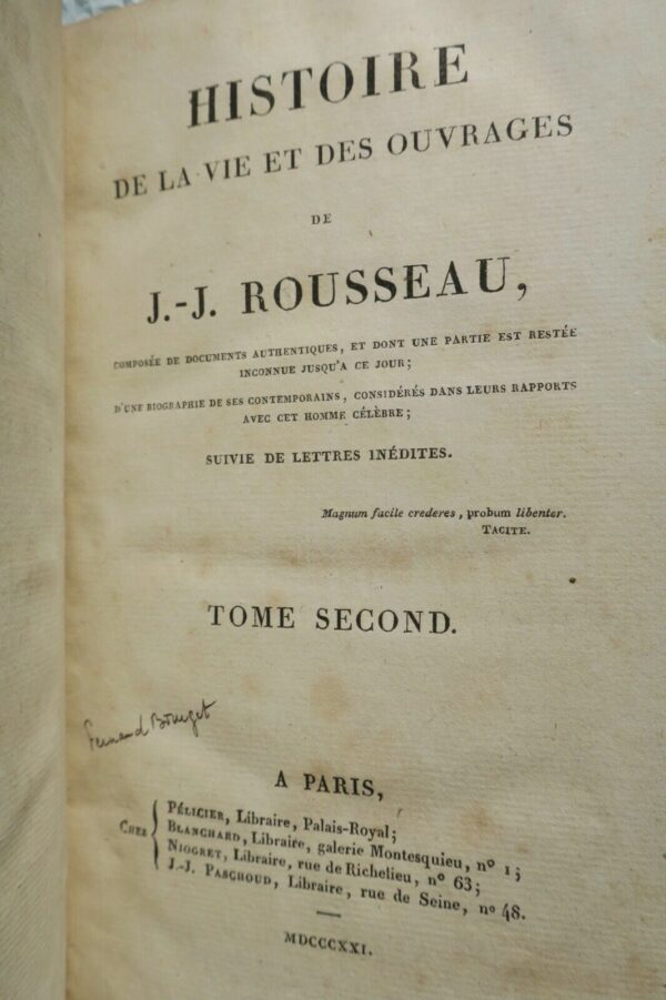 ROUSSEAU  Histoire de la vie et des ouvrages de J.J. Rousseau1821 – Image 7