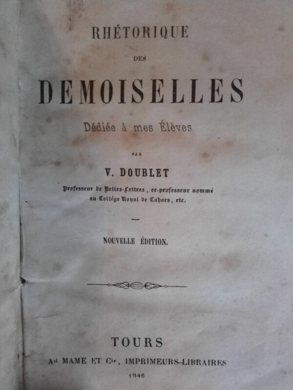 Rhétorique des demoiselles dédié à mes élèves 1846