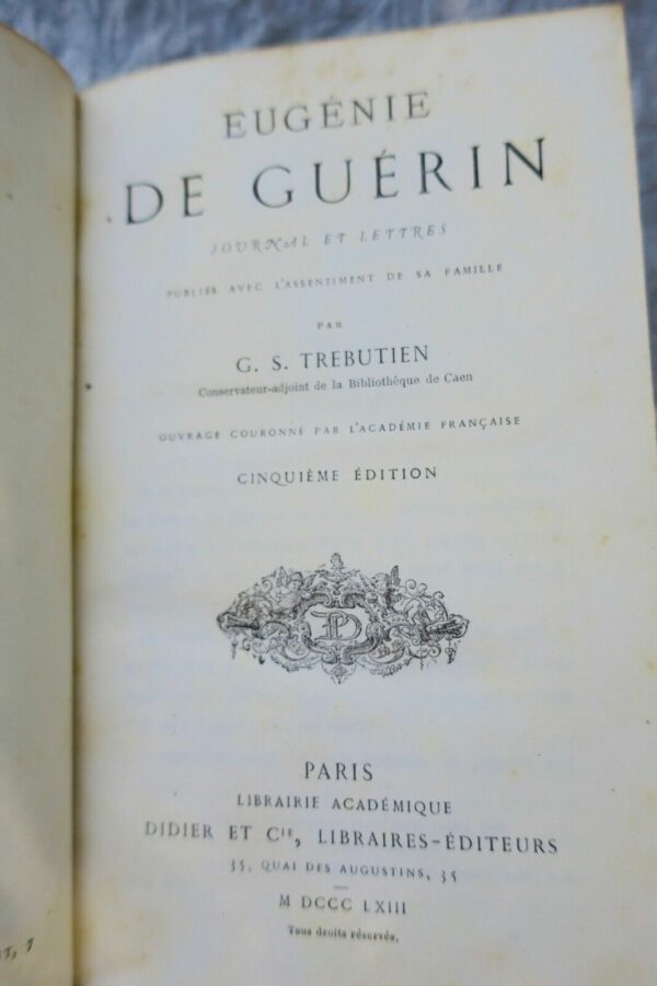 TREBUTIEN G. S. EUGENIE DE GUERIN - JOURNAL ET LETTRES 1863 – Image 3