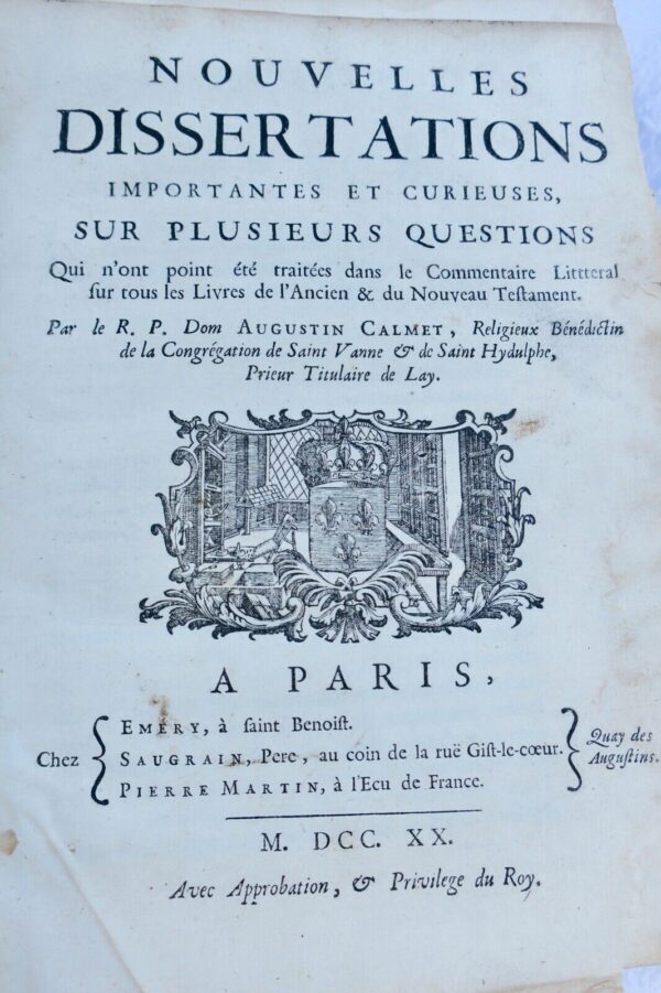 dissertations qui peuvent servir de prolégomènes de l'Ecriture Sainte 1720