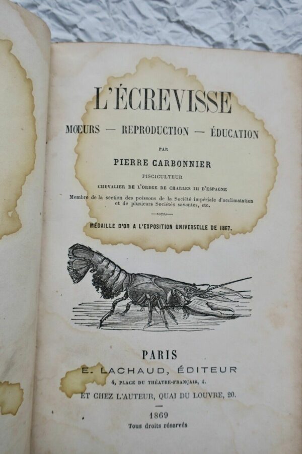 écrevisse - Moeurs - Reproduction - Éducation 1869