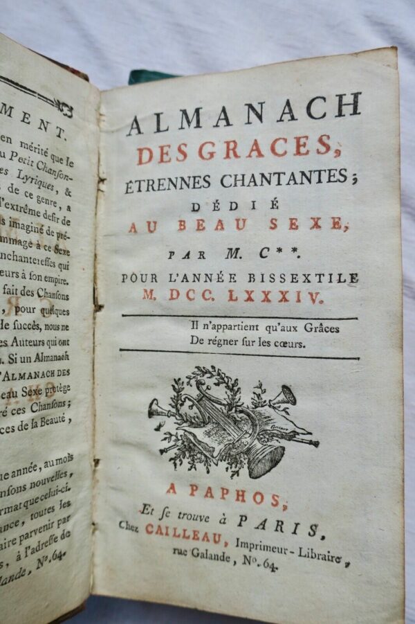 érotique Almanach des Grâces, étrennes érotiques chantantes